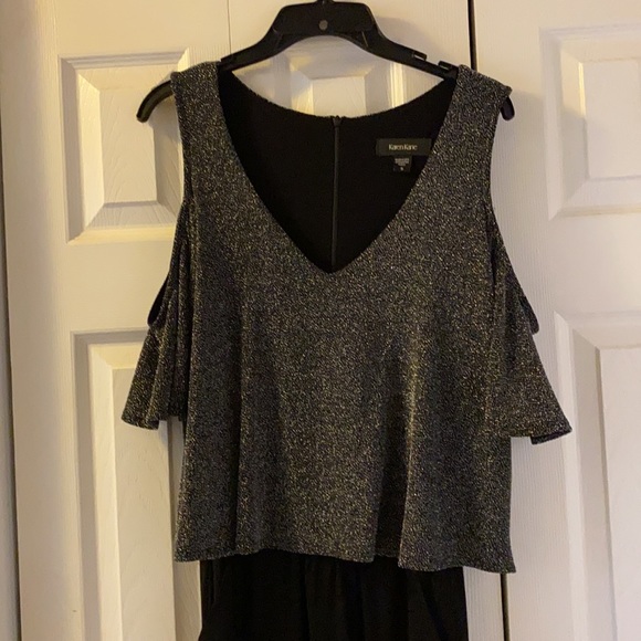 Cold shoulder dressy black pantsuit WITH POCKETS - Picture 2 of 7